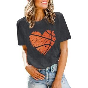 Basketball Heart Shirt Womens Casual Tee